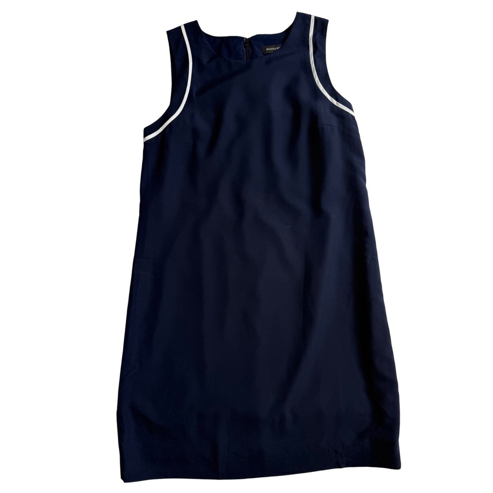 Banana Republic Navy Blue Sleeveless Shift Dress White Trim Petite 8